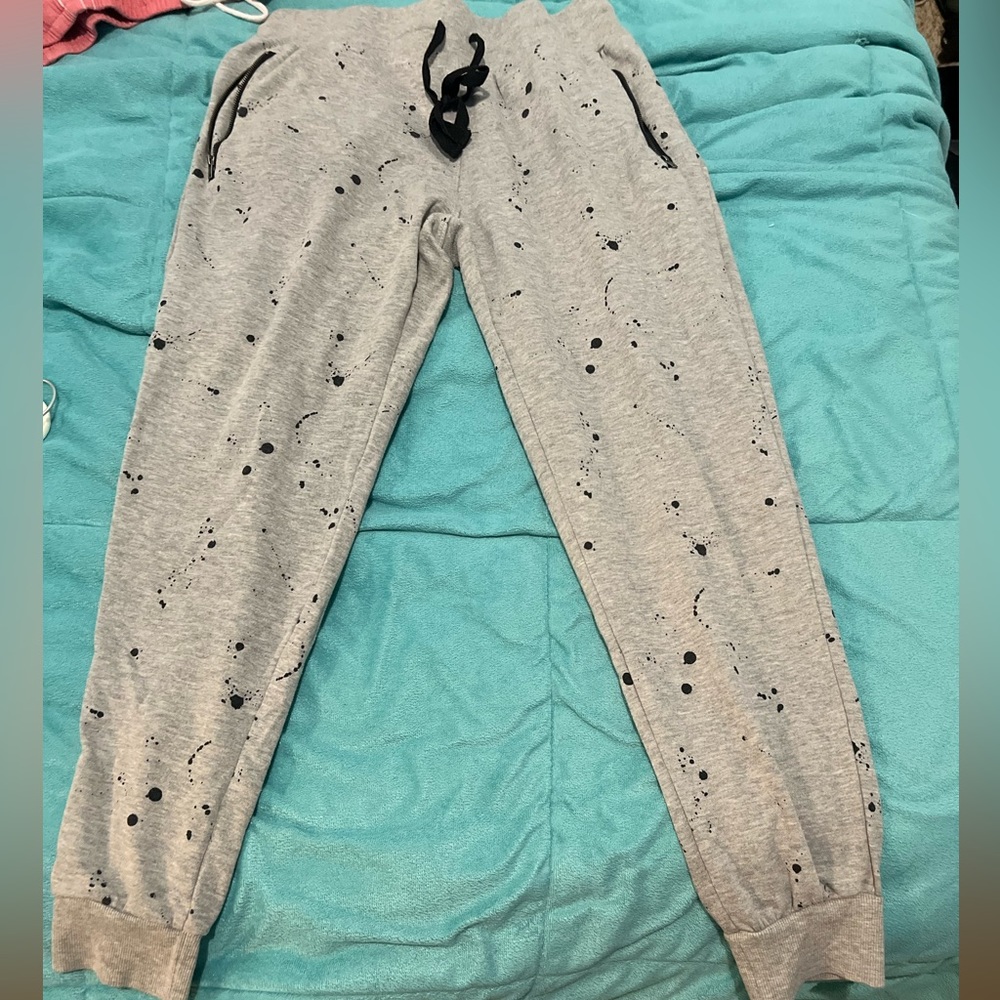 Grey Sweatpants with Black Spots and Zipper Pockets